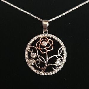 Silver and Rose Gold Floral Pendant Necklace